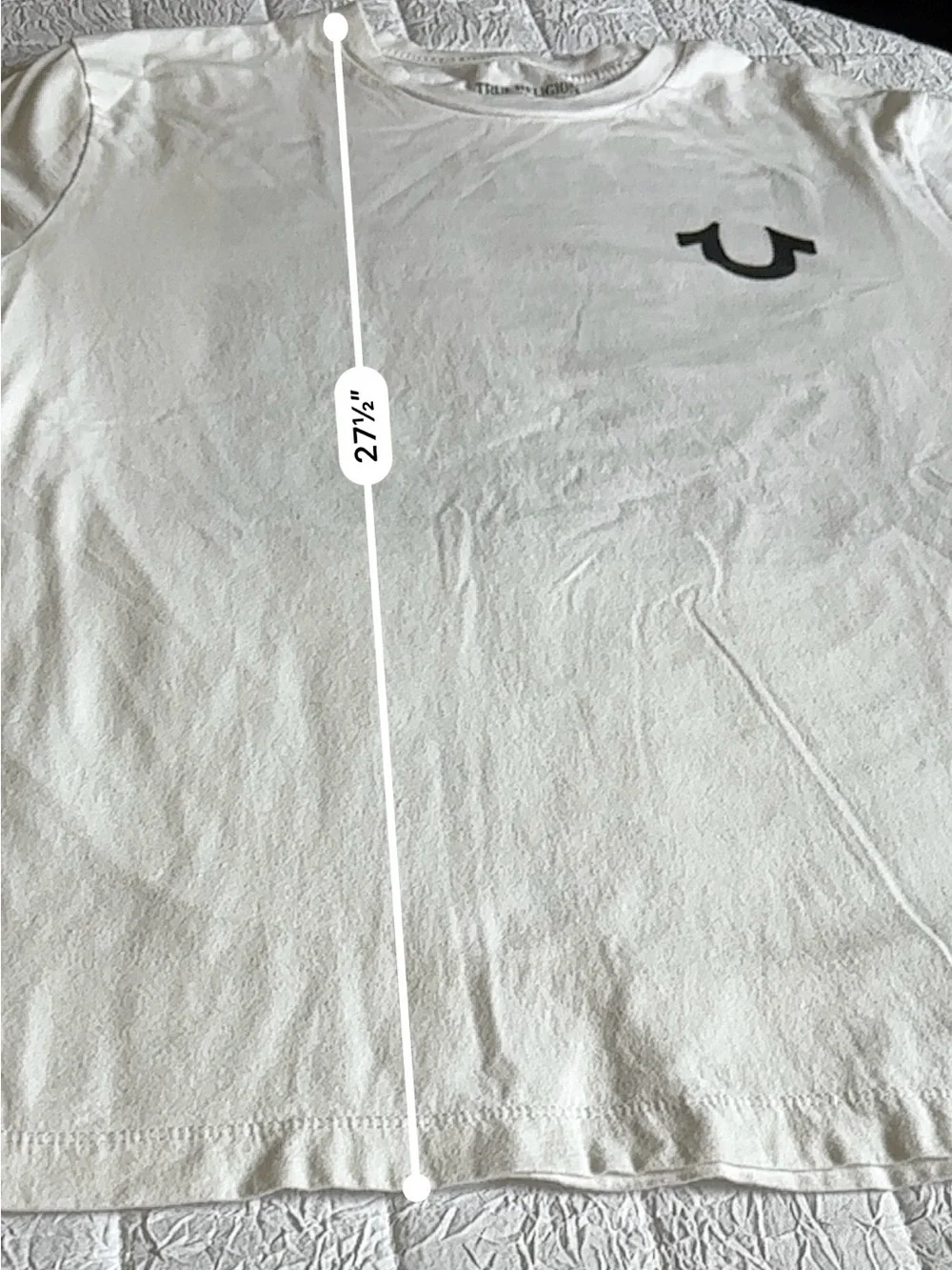 True Religion Men's White T-Shirt Buddha Guitar Back Graphic Crewneck Size L
